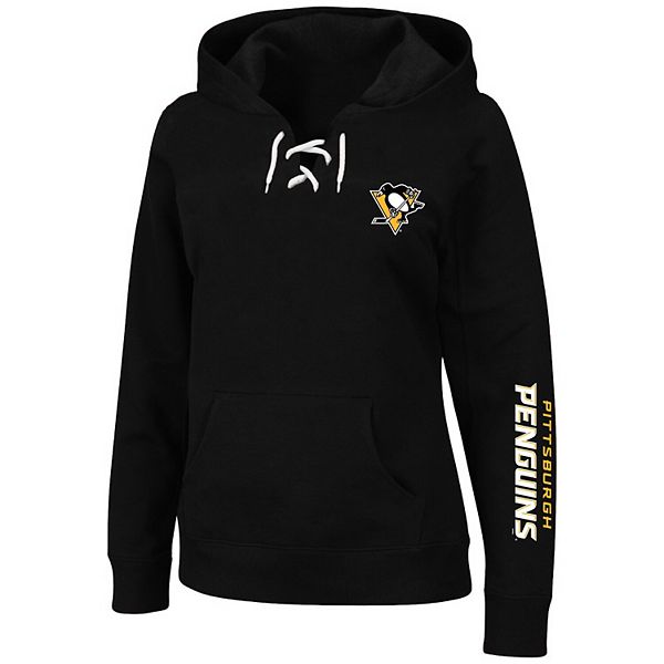 Women's Black Pittsburgh Penguins Plus Size Lace-Up Pullover Hoodie