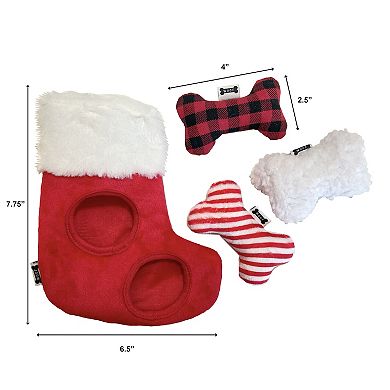 Woof Interactive Burrrow Stocking & Plus Bone 4-Piece Dog Toy Set