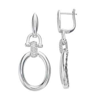 Rosabella Sterling Silver Cubic Zirconia Link Oval Dangle Earrings