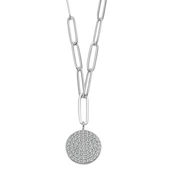 Rosabella Sterling Silver Cubic Zirconia Disk Pendant Necklace