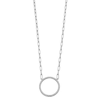Rosabella Sterling Silver Cubic Zirconia Open Circle Pendant Necklace