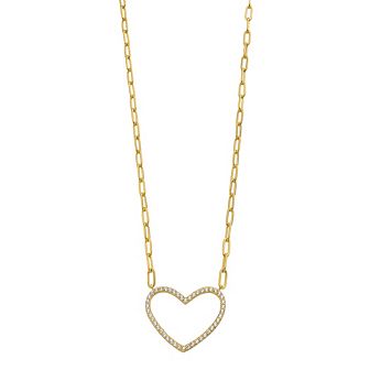 Rosabella Cubic Zirconia Heart Pendant Paper Clip Chain Necklace