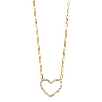Rosabella Cubic Zirconia Heart Pendant Paper Clip Chain Necklace
