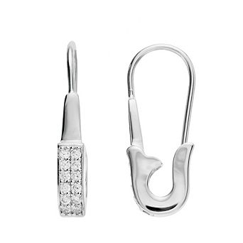 Rosabella Sterling Silver Cubic Zirconia Safety Pin Earrings