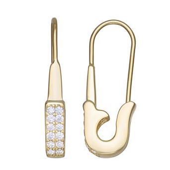 Rosabella Sterling Silver Cubic Zirconia Safety Pin Earrings