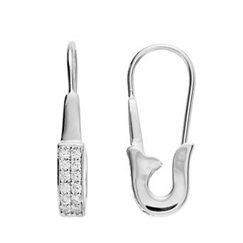 Rosabella Sterling Silver Cubic Zirconia Safety Pin Earrings
