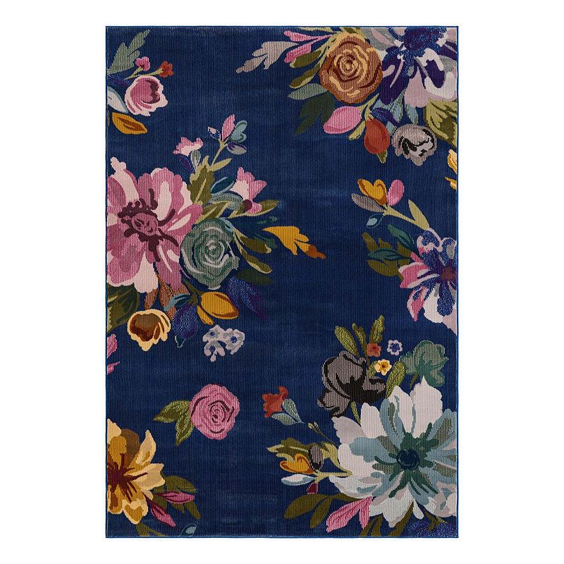 Unique Loom Laura Blossom Rug, Blue, 10Ft Rnd