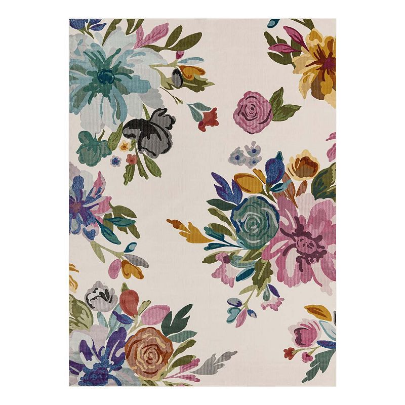 Unique Loom Laura Blossom Rug, White, 10Ft Rnd