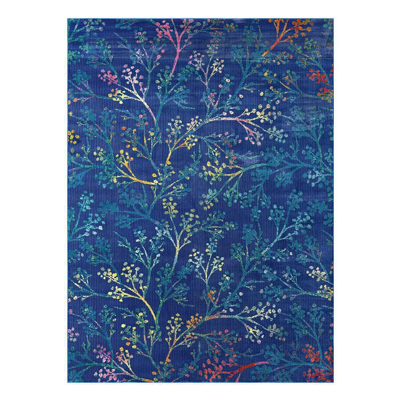 Unique Loom Yoshino Blossom Rug, Blue, 10Ft Rnd