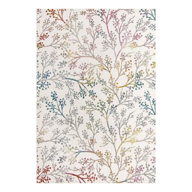 Unique Loom Yoshino Blossom Rug, White, 7Ft Rnd