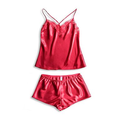 Women's Lilac+London Satin & Lace Pajama Cami & Pajama Shorts Sleep Set