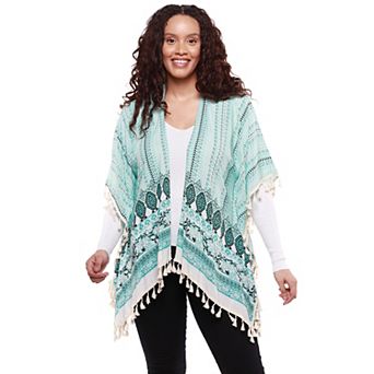 Women's Le Moda Turquoise Tassel Viscose Kimono