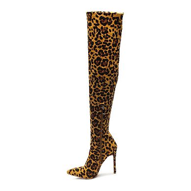 London Rag Pokey Women's Leopard Thigh-High Boots