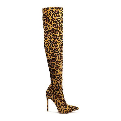 London Rag Pokey Women's Leopard Thigh-High Boots