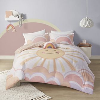 Intelligent Design Ellie Sunshine Printed Reversible Comforter Set with Rainbow Shaped Throw Pillow