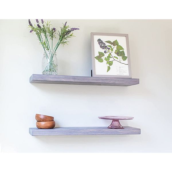 Willow & Grace Amanda 36 Inch Floating Wall Mount Shelves, Rustic Grey