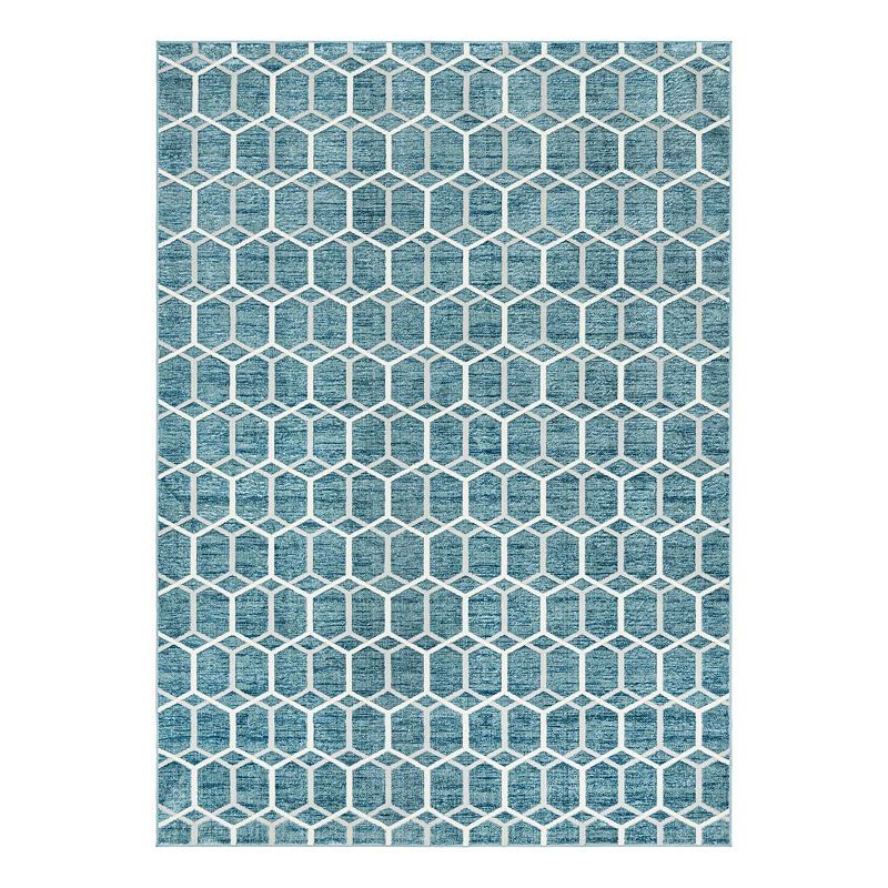 Unique Loom Tile Matrix Trellis Rug, Blue, 7Ft Sq