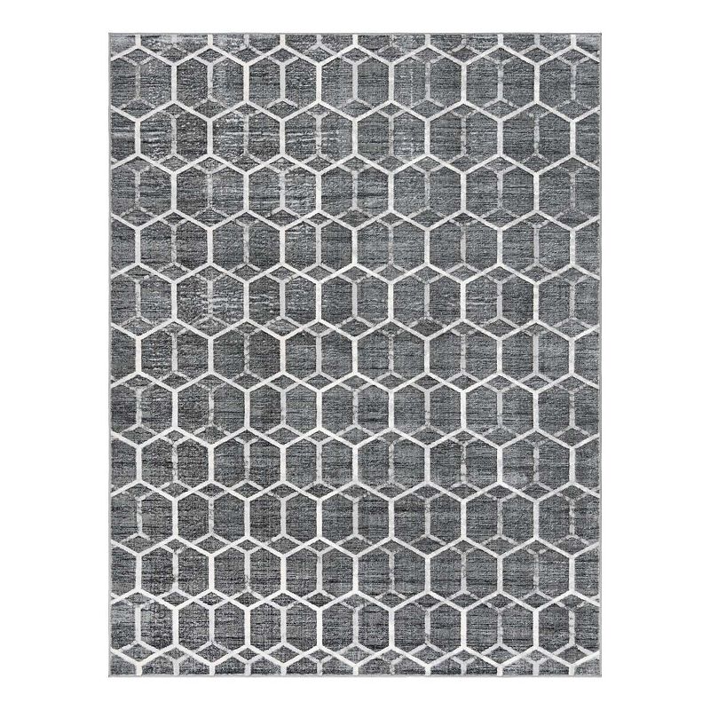 Unique Loom Tile Matrix Trellis Rug, Grey, 7Ft Rnd