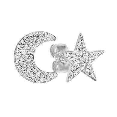 Gemminded Sterling Silver Lab-Created White Sapphire Moon & Star Stud Earrings