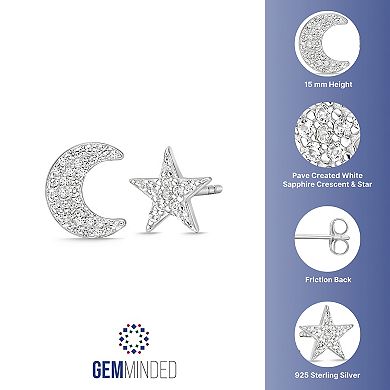 Gemminded Sterling Silver Lab-Created White Sapphire Moon & Star Stud Earrings