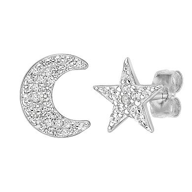 Gemminded Sterling Silver Lab-Created White Sapphire Moon & Star Stud Earrings