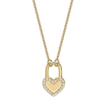 Gemminded 14k Gold Over Silver White Topaz Heart Lock Necklace