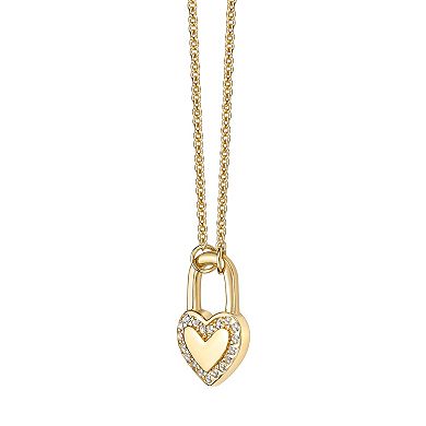 Gemminded 14k Gold Over Silver White Topaz Heart Lock Necklace