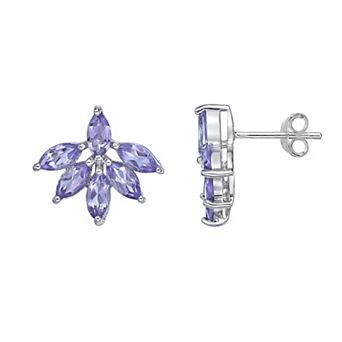 Gemminded Sterling Silver Amethyst Flower Stud Earrings