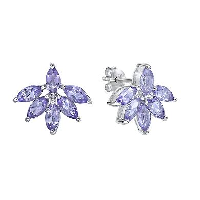Gemminded Sterling Silver Amethyst Flower Stud Earrings