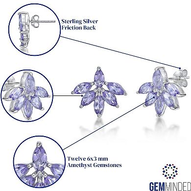 Gemminded Sterling Silver Amethyst Flower Stud Earrings