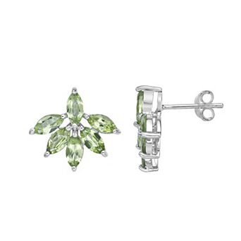 Gemminded Sterling Silver Peridot Flower Stud Earrings