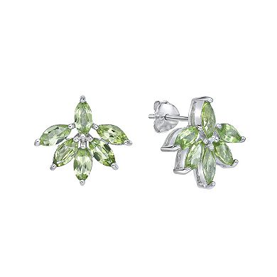 Gemminded Sterling Silver Peridot Flower Stud Earrings