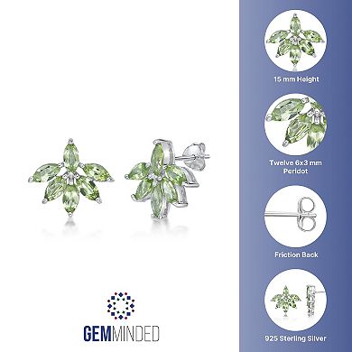 Gemminded Sterling Silver Peridot Flower Stud Earrings