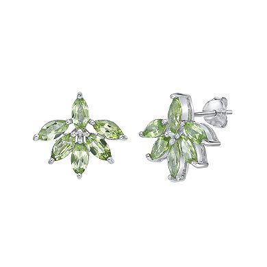 Gemminded Sterling Silver Peridot Flower Stud Earrings