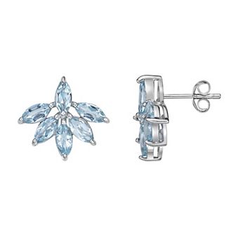 Gemminded Sterling Silver Blue Topaz Flower Stud Earrings