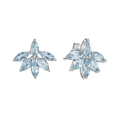 Gemminded Sterling Silver Blue Topaz Flower Stud Earrings