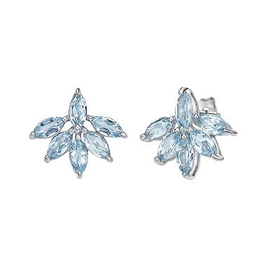 Gemminded Sterling Silver Blue Topaz Flower Stud Earrings