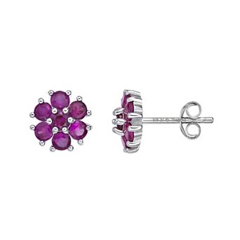 Gemminded Sterling Silver Lab-Created Ruby Flower Stud Earrings