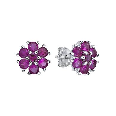 Gemminded Sterling Silver Lab-Created Ruby Flower Stud Earrings