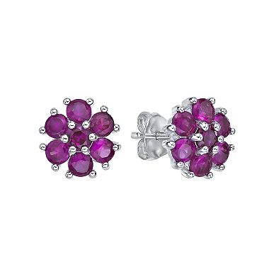 Gemminded Sterling Silver Lab-Created Ruby Flower Stud Earrings