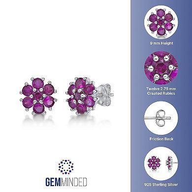 Gemminded Sterling Silver Lab-Created Ruby Flower Stud Earrings