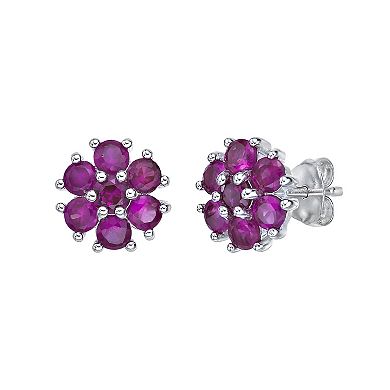 Gemminded Sterling Silver Lab-Created Ruby Flower Stud Earrings