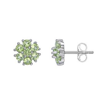 Gemminded Sterling Silver Peridot Flower Stud Earrings