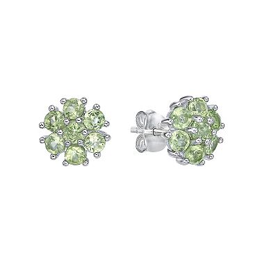 Gemminded Sterling Silver Peridot Flower Stud Earrings