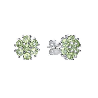 Gemminded Sterling Silver Peridot Flower Stud Earrings