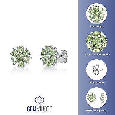 Gemminded Sterling Silver Peridot Flower Stud Earrings