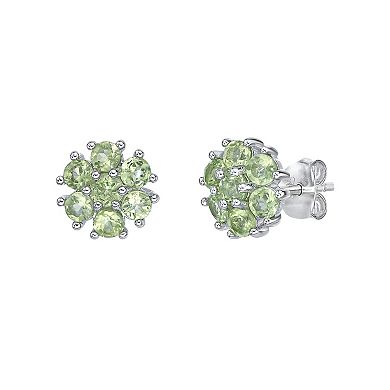 Gemminded Sterling Silver Peridot Flower Stud Earrings