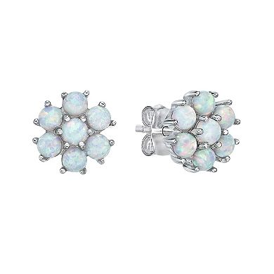 Gemminded Sterling Silver Lab-Created Opal Flower Stud Earrings