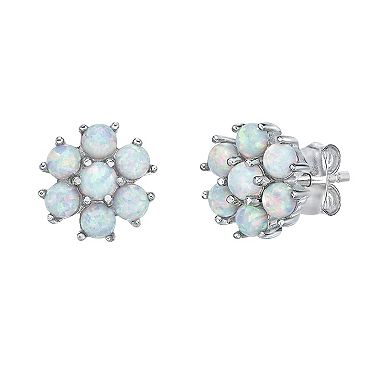 Gemminded Sterling Silver Lab-Created Opal Flower Stud Earrings