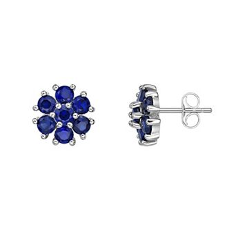 Gemminded Sterling Silver Lab-Created Blue Sapphire Flower Stud Earrings
